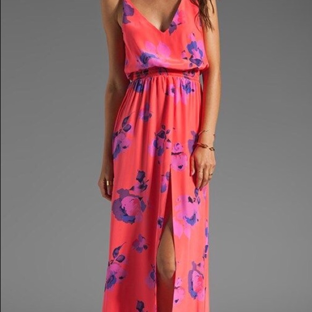 Jamaica Print Silk Maxi Dress Neon Flower Karina Grimaldi